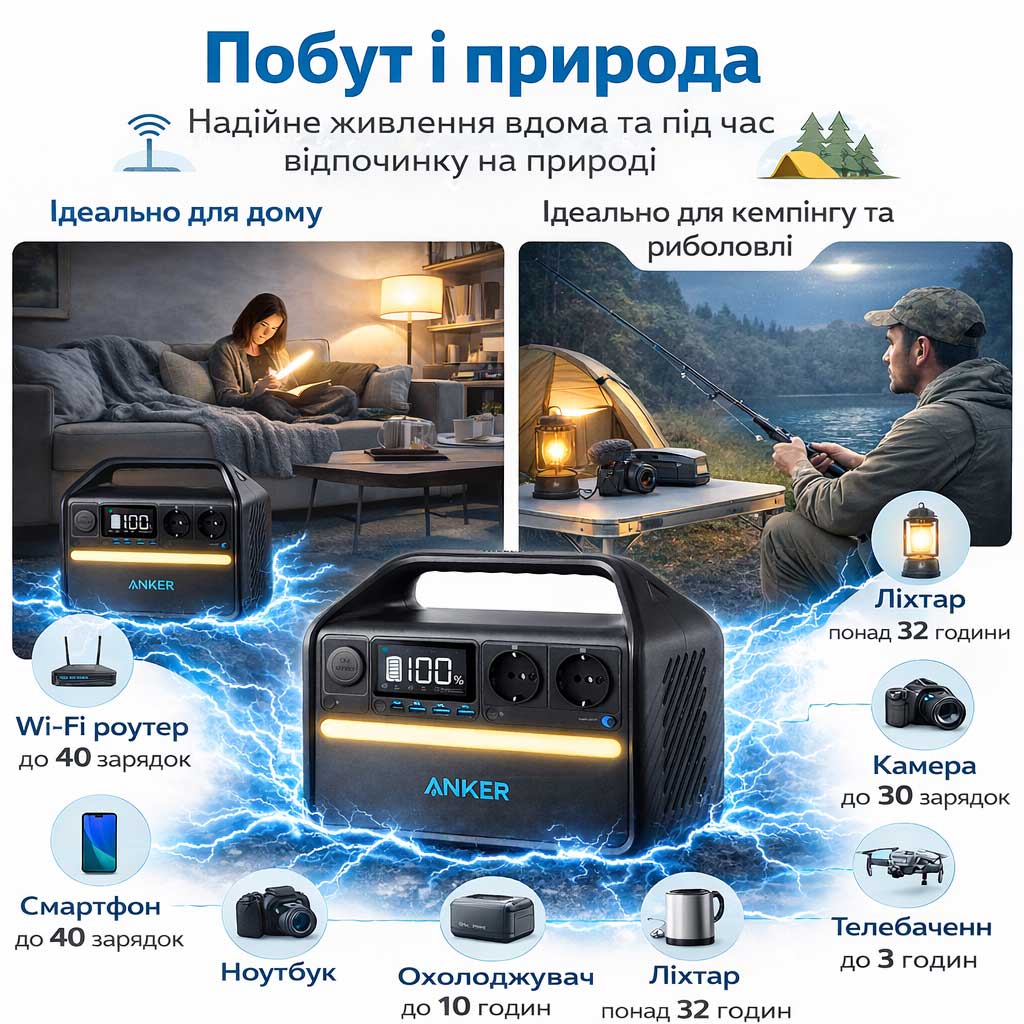 Anker 535 інфографіка Anker 535 PowerHouse зарядна станція LiFePO4З 512Wh 500W EU A1750311 інфографіка