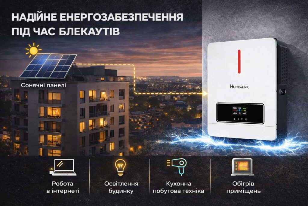 Гібридний інвертор Humsienk 4200W 24V 230V MPPT 6200W для блекауів в квартирах