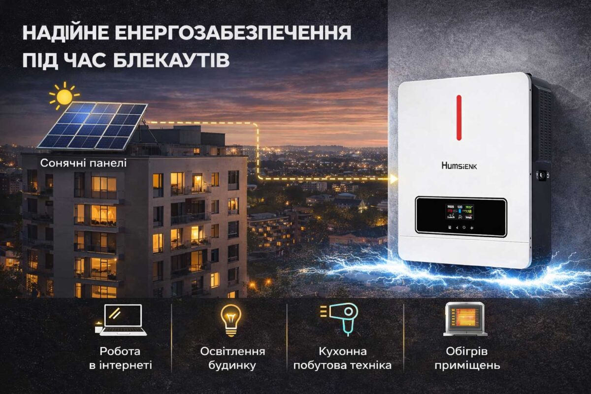 Гібридний інвертор Humsienk 4200W 24V 230V MPPT 6200W для блекауів в квартирах