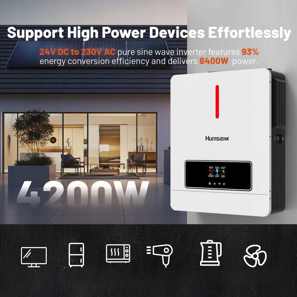 Інвертор гібридний Humsienk 4200W 24V 230V MPPT 6200W HSINV24V4.2KW220-SRB-EU