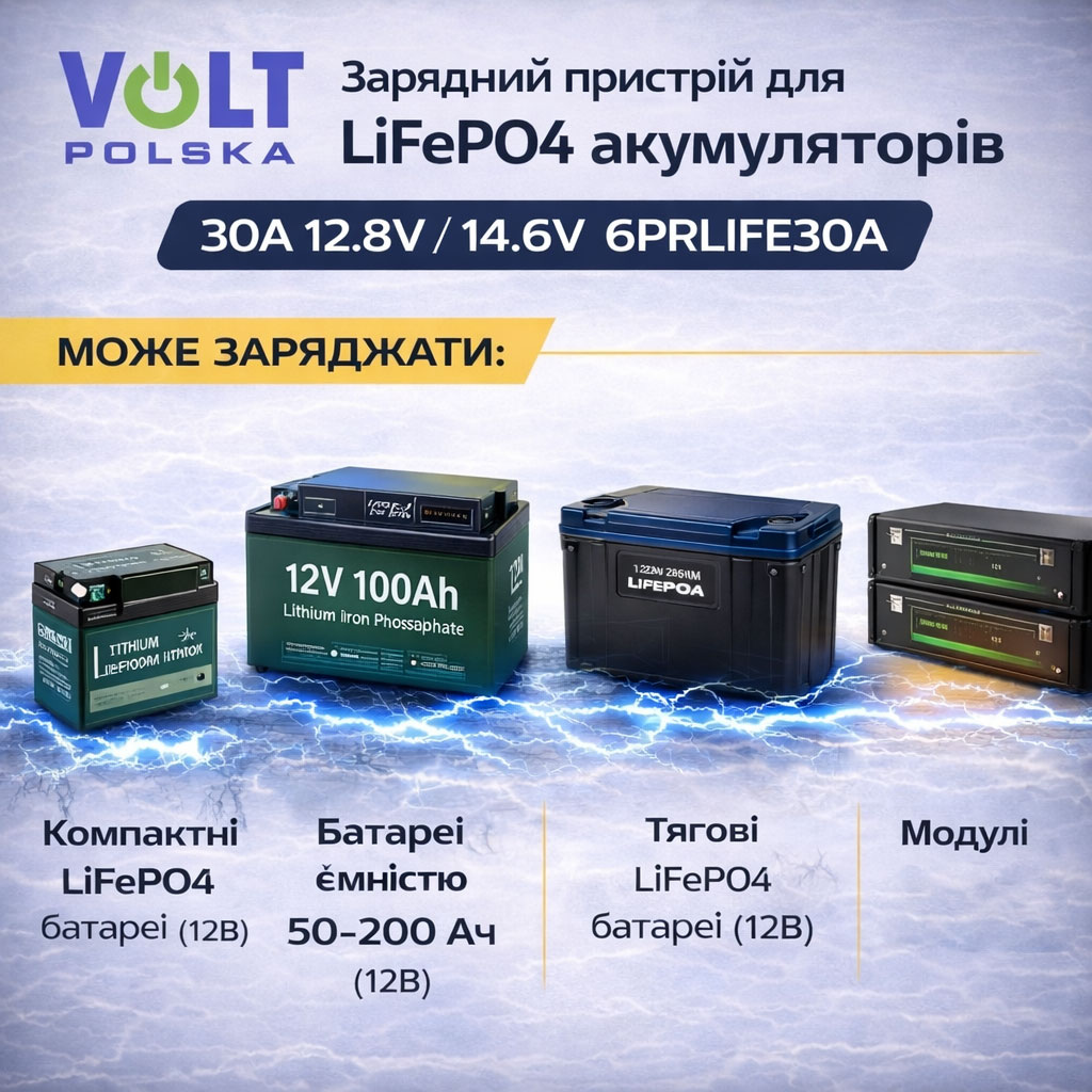 zariadne12026._5jpg Зарядне для акумуляторів LiFePO4 Volt Polska 30A 12.8V 14.6V 6PRLIFE30A