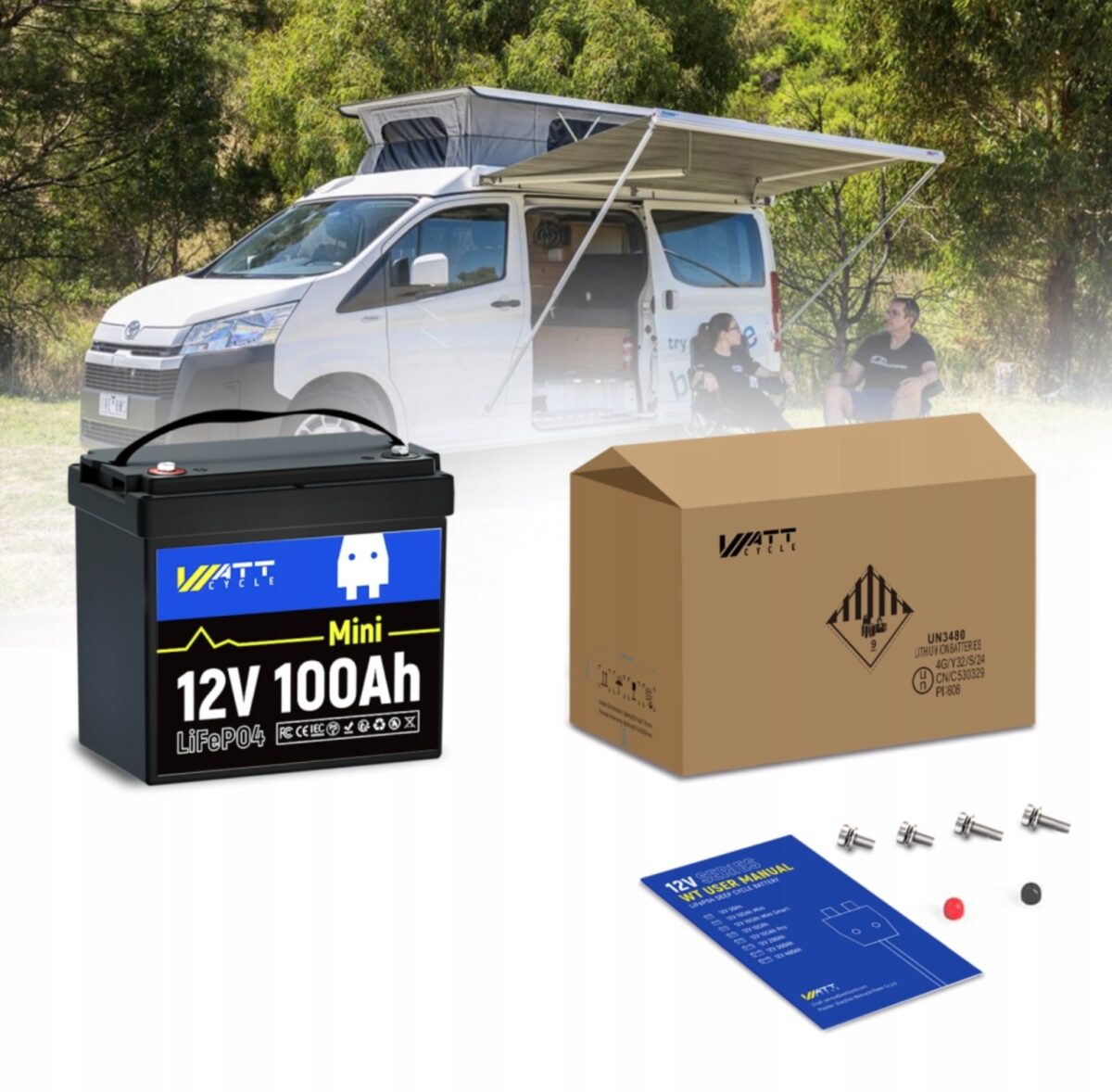 Акумулятор WattCycle Mini LiFePO4 12V 100Ah BT IP65 батарея з BMS 100A