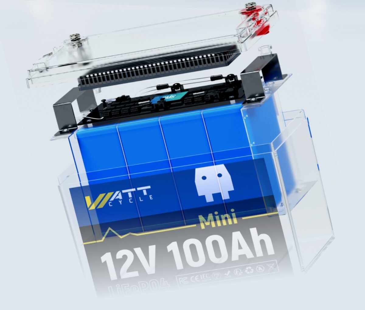 Акумулятор WattCycle Mini LiFePO4 12V 100Ah BT IP65 батарея з BMS 100A