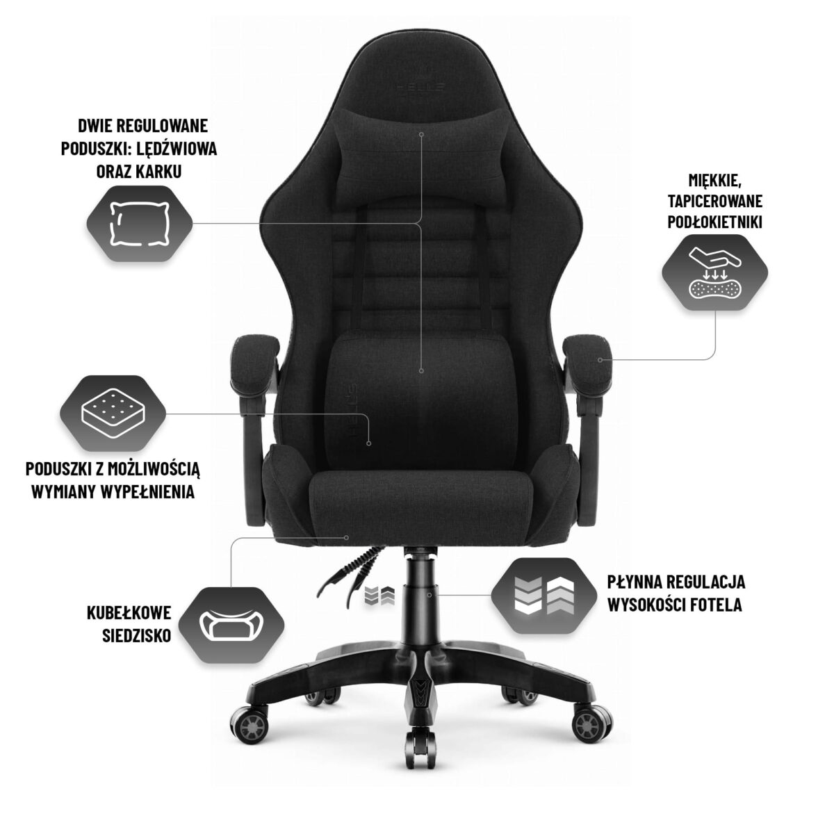 Геймерське крісло Hell's Chair HC-1003 Black 2.0 тканина - Зображення 7