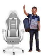 Геймерське крісло Hell's Chair HC-1039 2.0 Grey White дитяче тканина