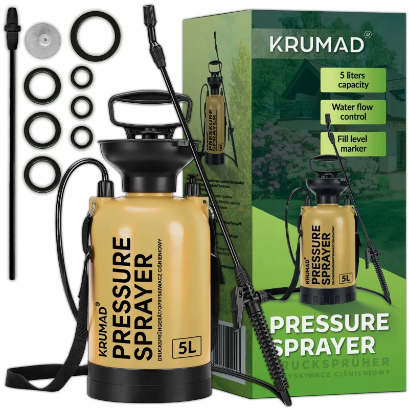 opryskiwacz-reczny-cisnieniowy-ogrodowy-lanca-z-wezem-171-cm-regulacja-5l Ручний садовий обприскувач KRUMAD 5л KMDW1 - Зображення 1