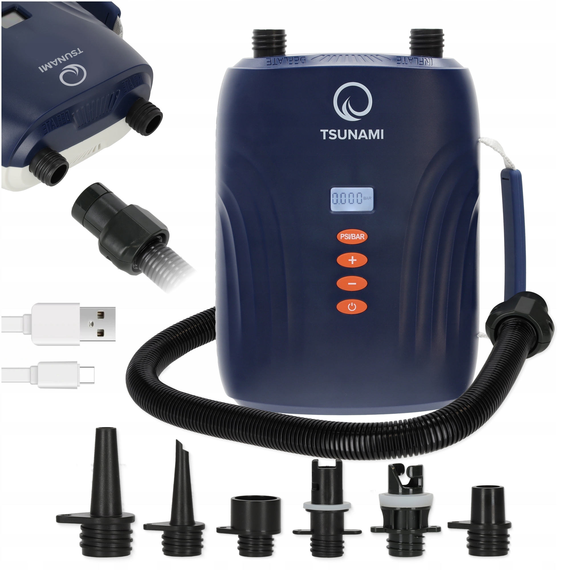 pompka-elektryczna-do-deski-sup-tsunami-na-baterie-z-akumulatorem-szybka-1 Електричний насос для SUP-дошки TSUNAMI CAR DAP-02 зі змінними наконечниками - Зображення 1