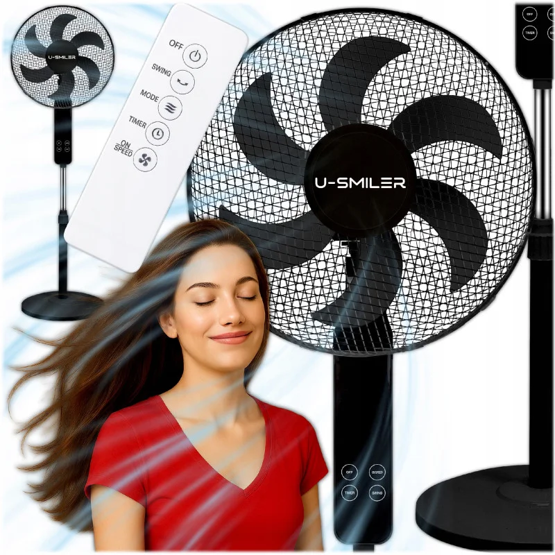 wentylator-wiatrak-stojacy-podlogowy-3-tryby-6-lopatek-oscylacja-mocny Вентилятор підлоговий U-SMILER KMDW103 - Зображення 1