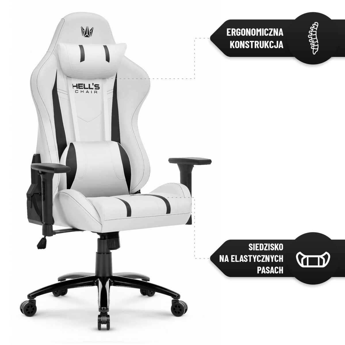 Геймерське крісло Hell's Chair HC-1013 White Black - Зображення 6