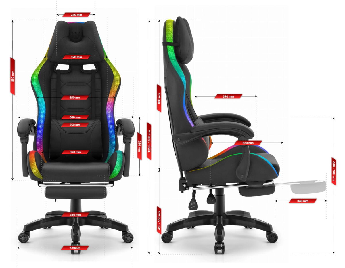 Геймерське крісло Hell's Chair HC-1039 2.0 LED RGB Black тканина - Зображення 10