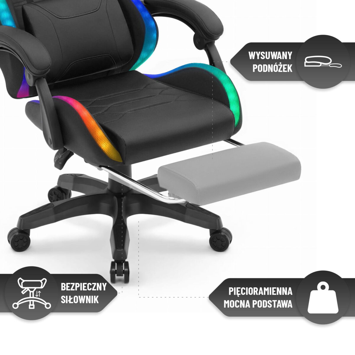 Геймерське крісло Hell's Chair HC-1039 2.0 LED RGB Black тканина - Зображення 8