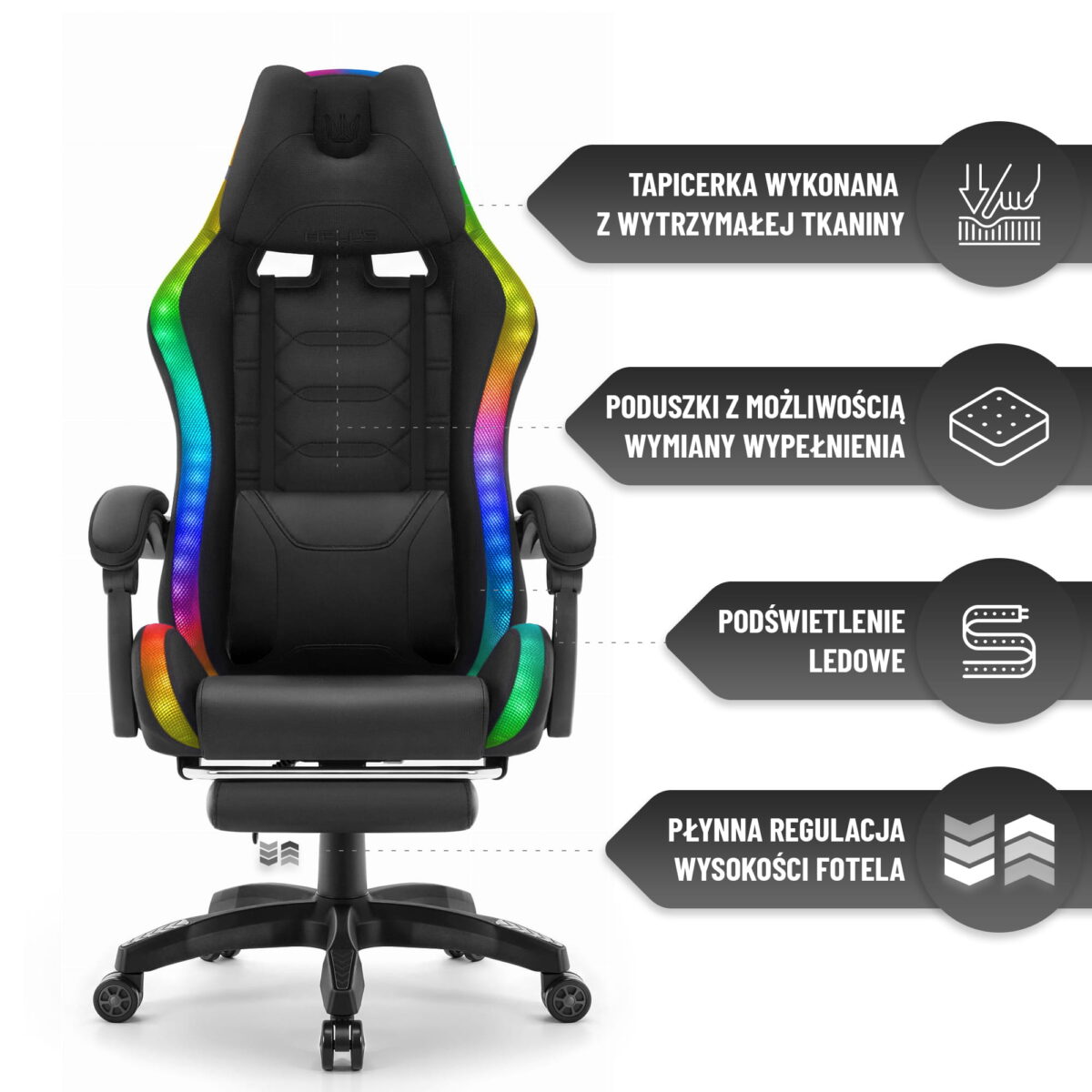 Геймерське крісло Hell's Chair HC-1039 2.0 LED RGB Black тканина - Зображення 9