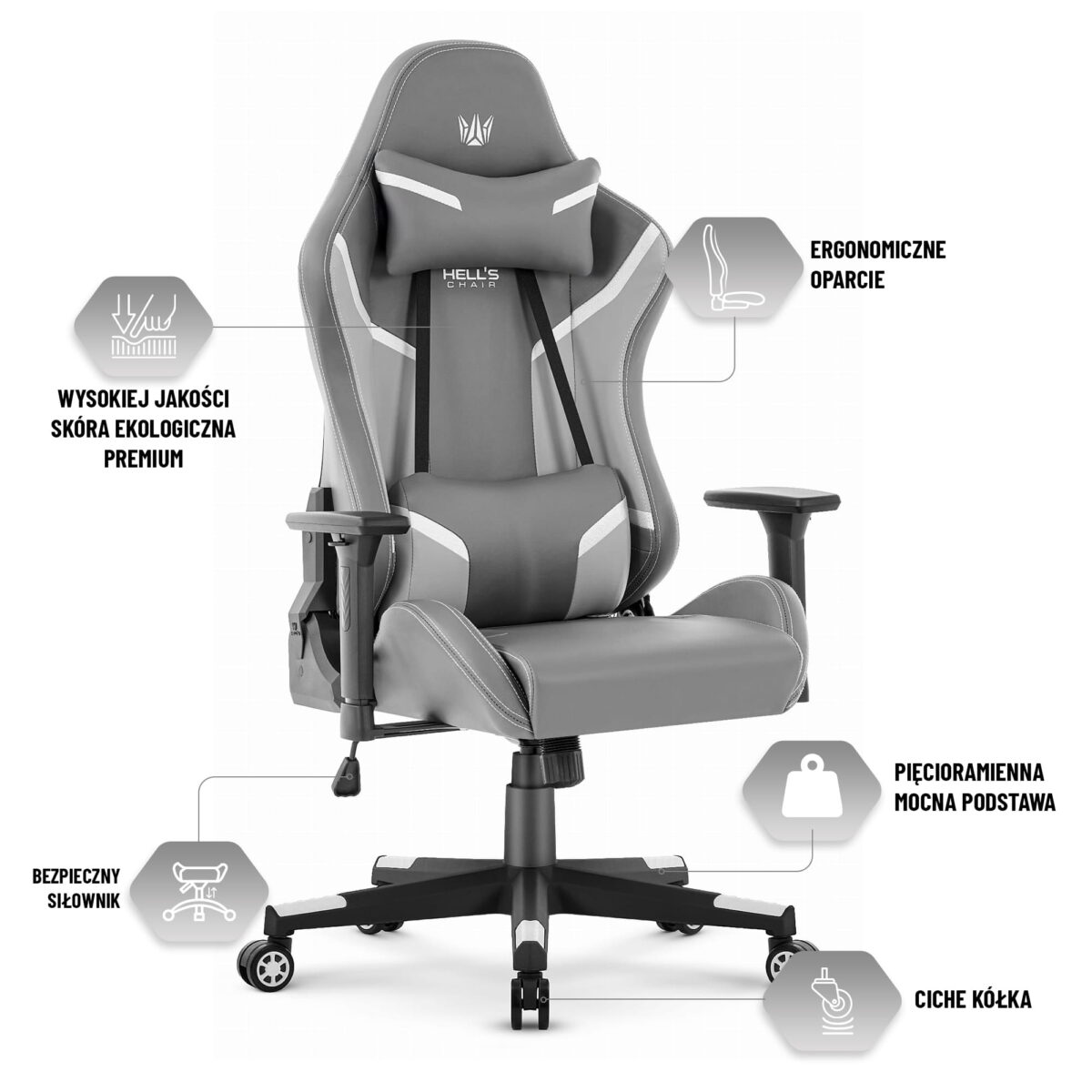Геймерське крісло Hell's Chair HC-2002 Grey White - Зображення 4