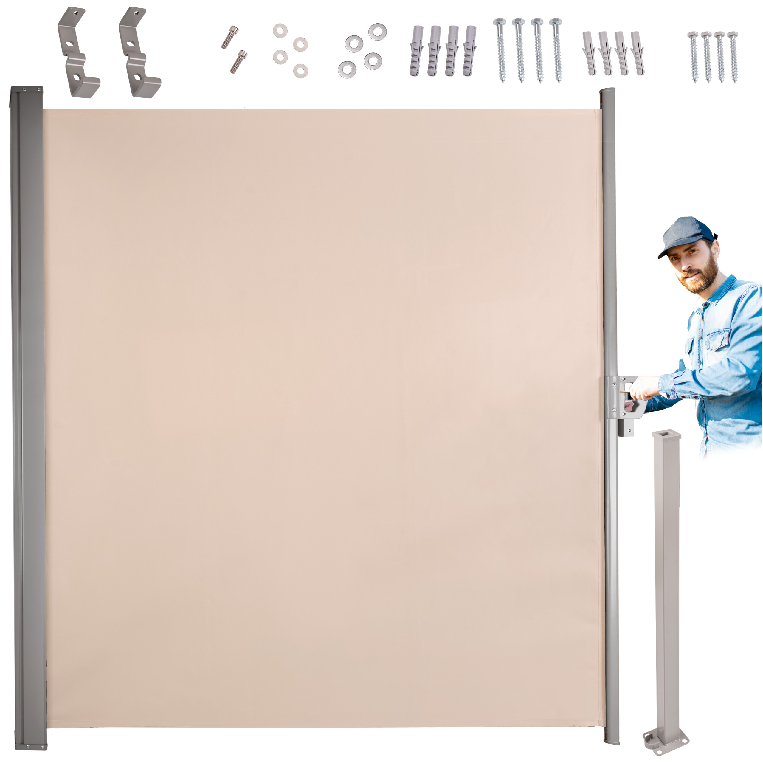 Lateral-terrace-awning-retractable-screen-180-beige-170174 Тент Ikonka LUARO KX3219_1 180 х 400 см бічний для тераси бежевий - Зображення 1