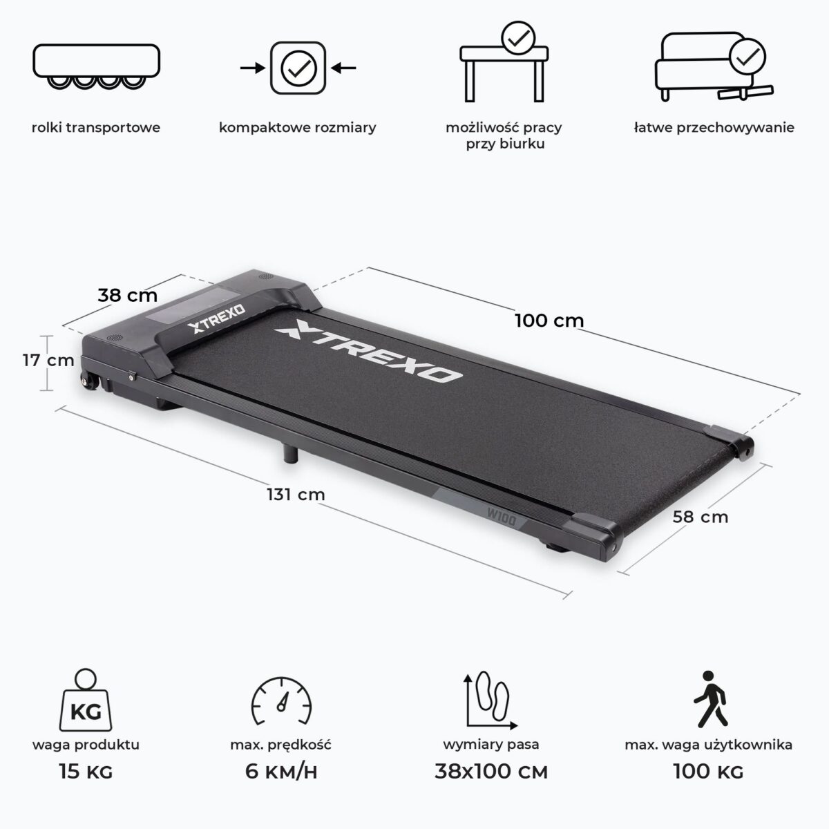 Електрична бігова доріжка XTREXO Walking Pad W100 - Зображення 2