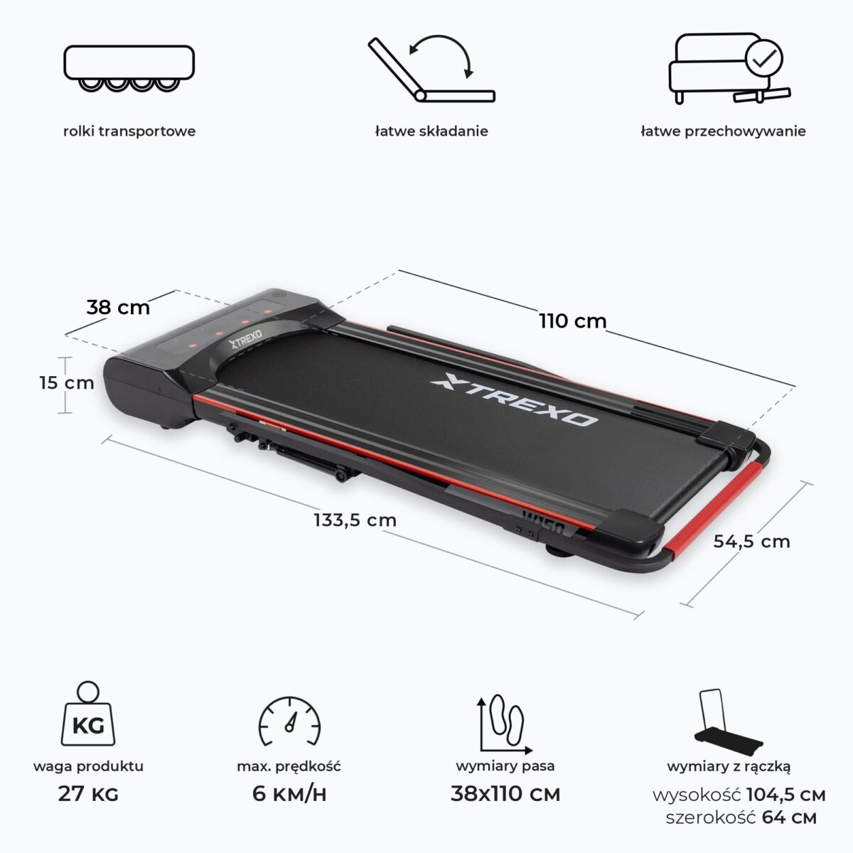 Електрична бігова доріжка XTREXO Walking Pad W150 - Зображення 3