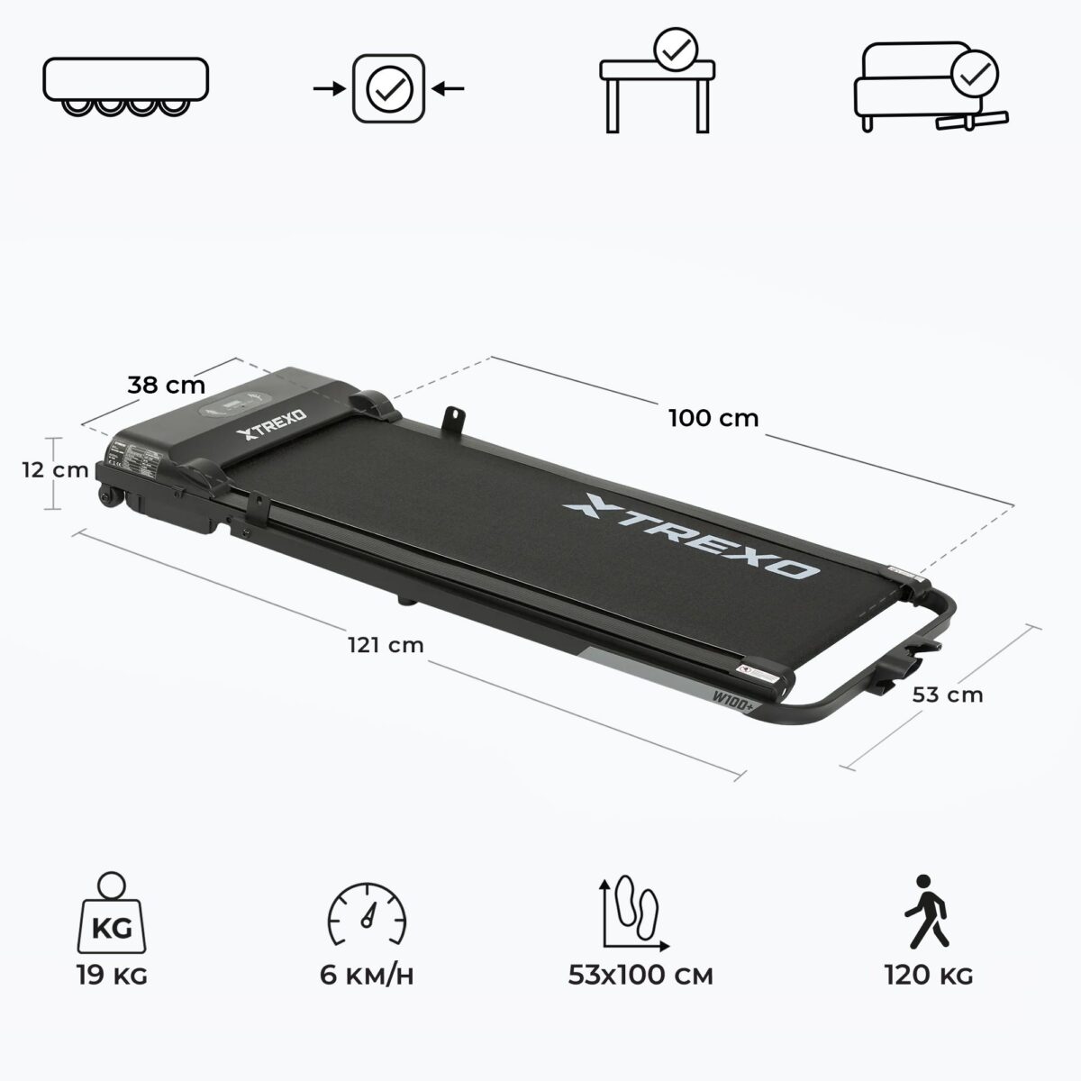 Бігова доріжка XTREXO Walking Pad W100+ чорний - Зображення 2