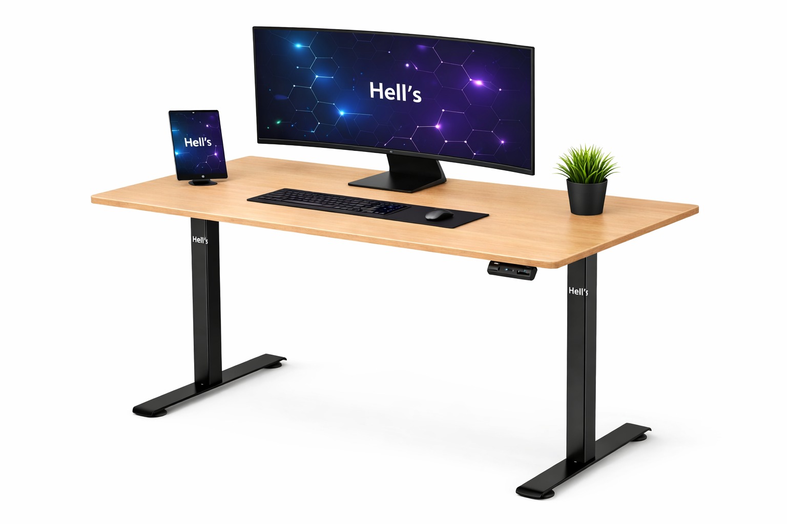 6a25d073-e7b1-4185-80f6-8099098fccf7 Стіл Hell's Chair Natur Wood Black з електричним регулюванням 140x70 см - Зображення 1