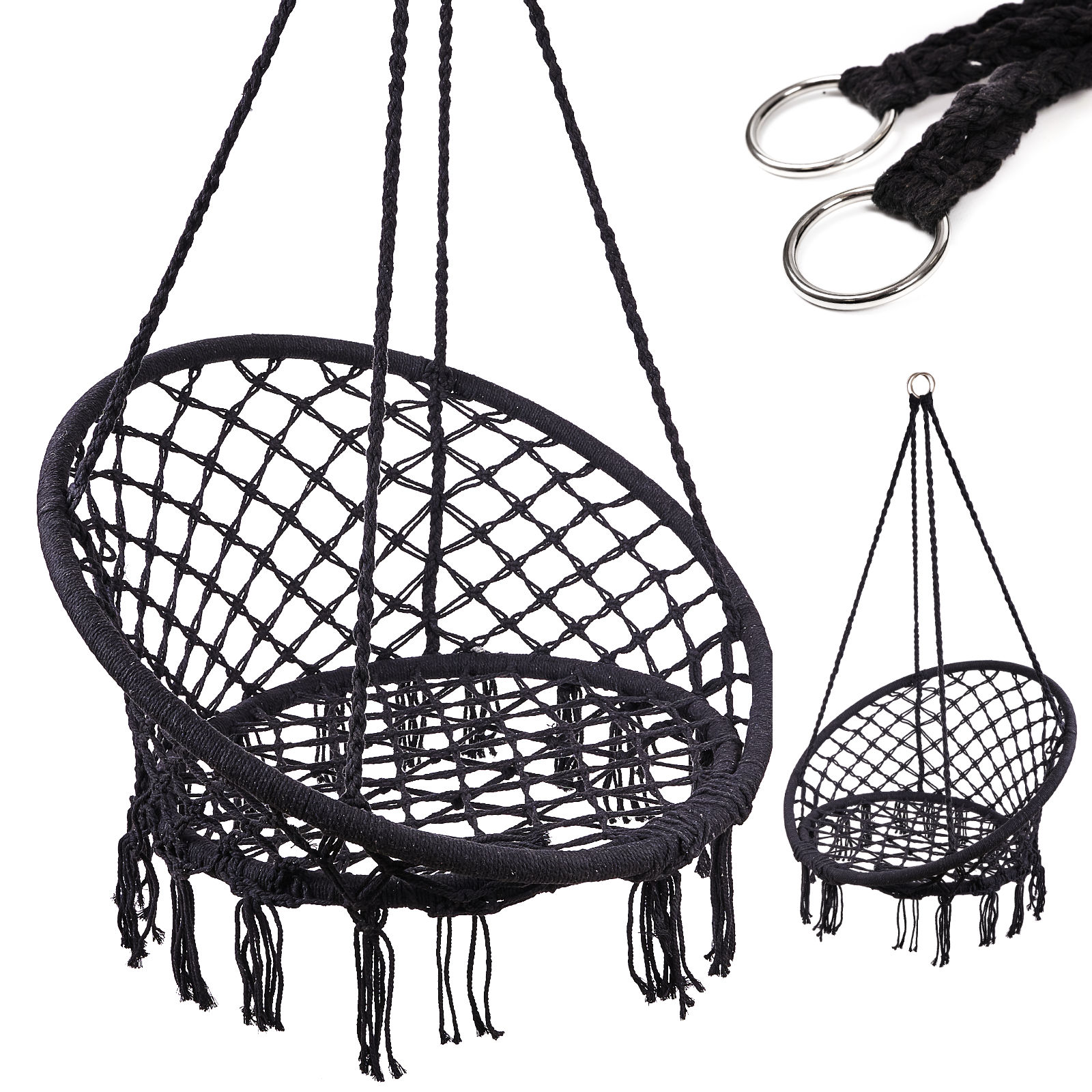 Stork-s-nest-chair-swing-with-backrest-black-80cm-88645 Крісло-гойдалка LUARO чорна, 80 см, 150 кг KX7630 - Зображення 1