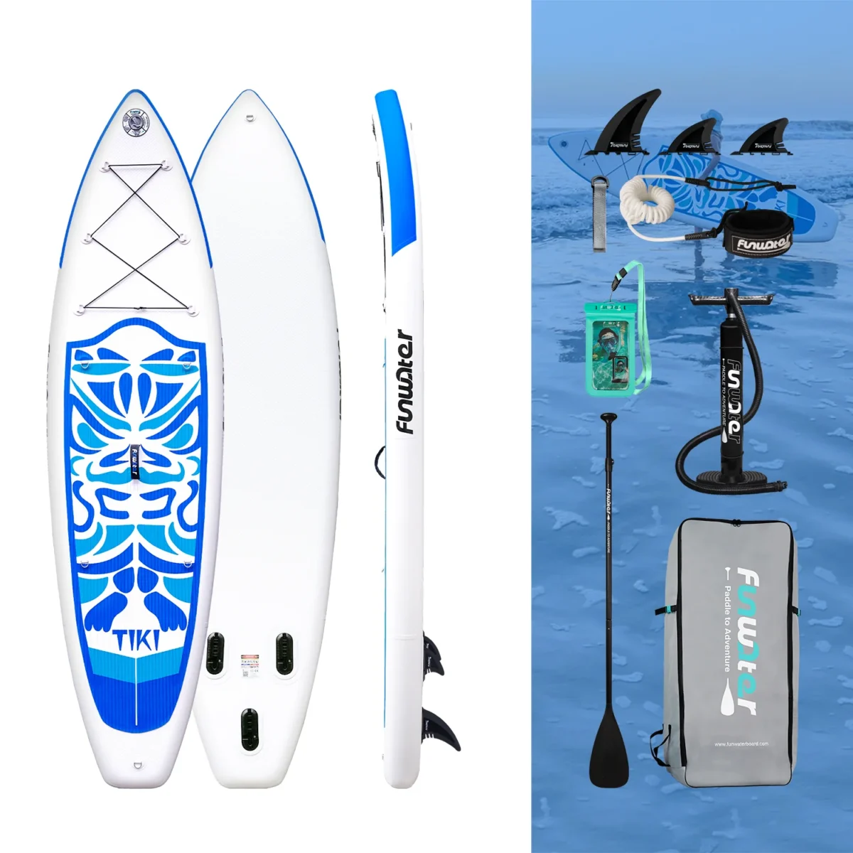 SUP-дошка надувна FunWater SUPFW05B Tiki 3,2 м (синьо-білий) - Зображення 6