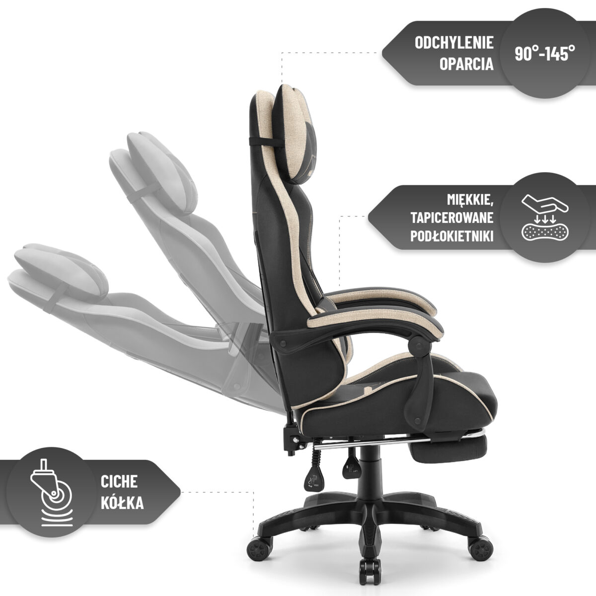 Геймерське крісло Hell's Chair HC-1039 2.0 Black Beige тканина - Зображення 6