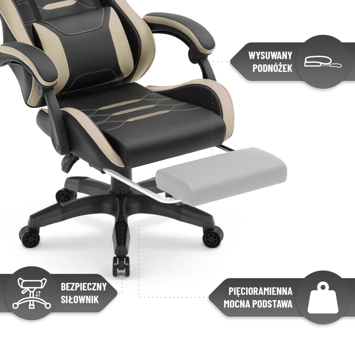 Геймерське крісло Hell's Chair HC-1039 2.0 Black Beige тканина - Зображення 7