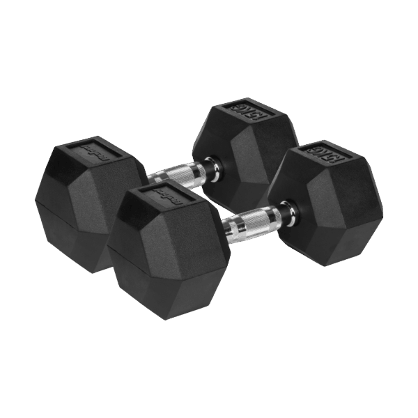 Гантелі Rebel HEX 2x15 кг з гумовим покриттям, чавунні для силових тренувань