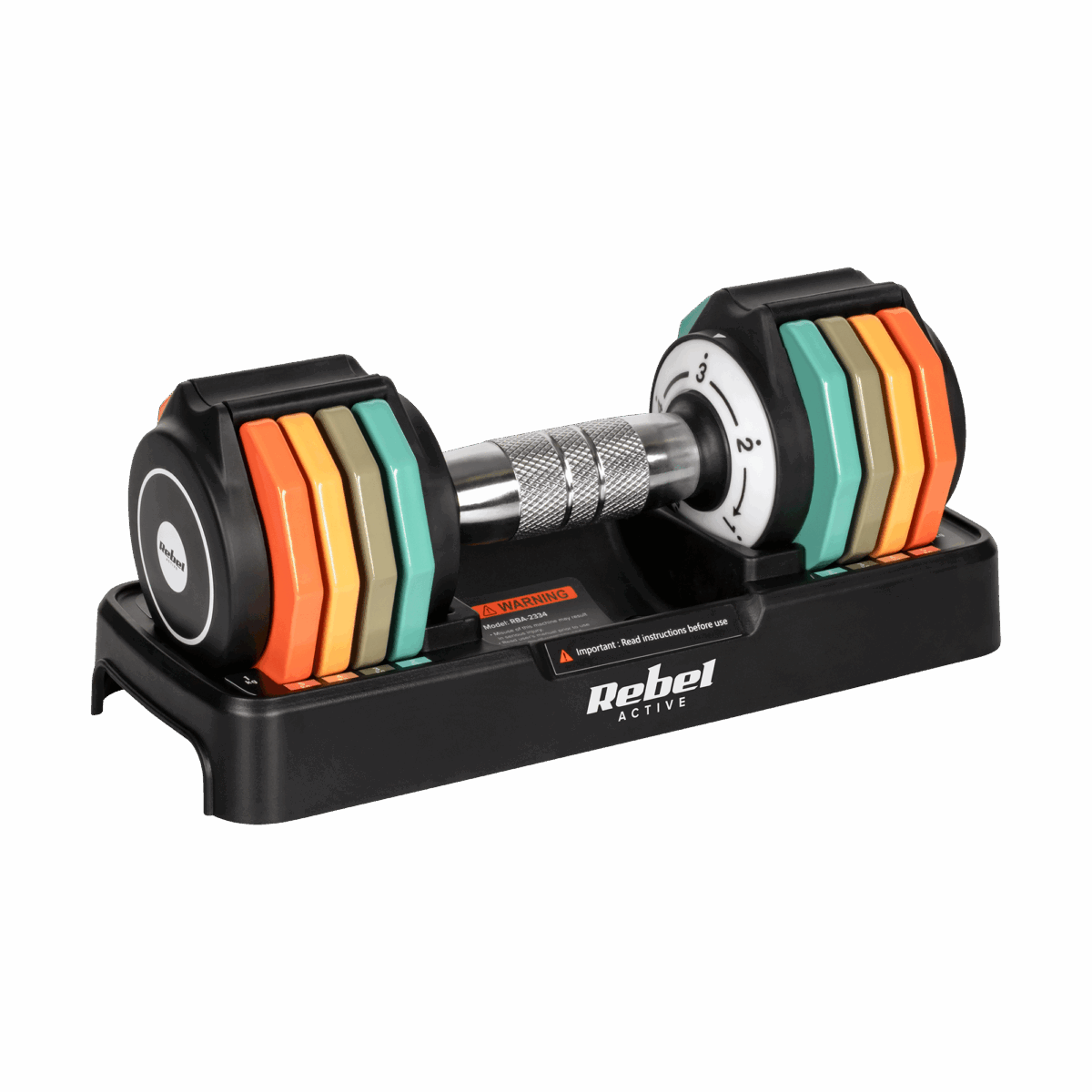 Гантелі REBEL ACTIVE RBA-2334 автоматично регульовані чавунні , комплект з 2 х 5 кг, крок 1 кг - Зображення 2