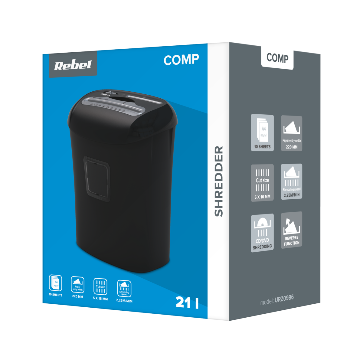Офісний шредер REBEL URZ0986 для документів 21л - Зображення 5