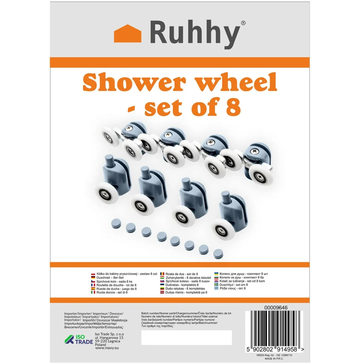 Комплект роликів для душової кабіни Ruhhy KK9646, 8 шт. - Зображення 3