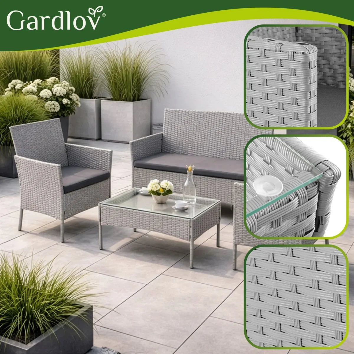 Комплект садових меблів Gardlov 26910 з техноротангу сірий - Зображення 3