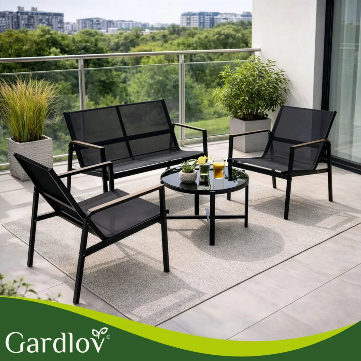 Комплект меблів для балкона Gardlov 4 елементи чорний - Зображення 9