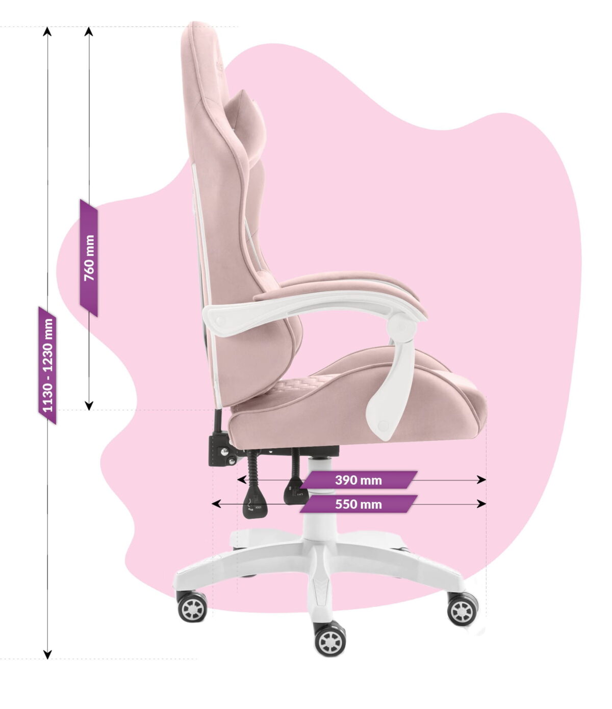Геймерське крісло Hell's Chair HC-1000 Kids Pink White велюр - Зображення 10