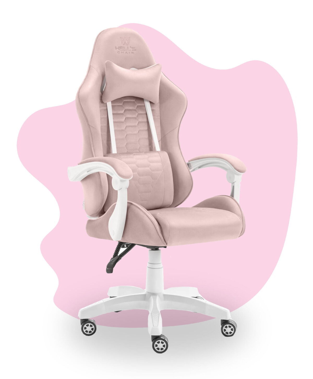 Геймерське крісло Hell's Chair HC-1000 Kids Pink White велюр - Зображення 3