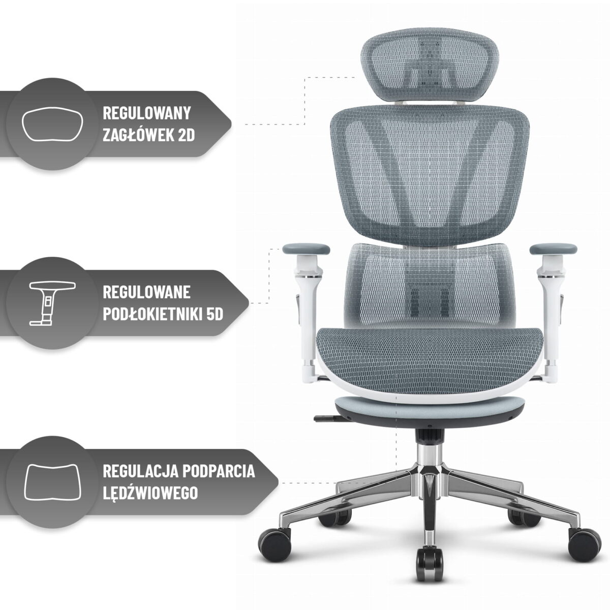 Офісне крісло Hell's Chair HC-1044 Grey White. MESH Premium - Зображення 6