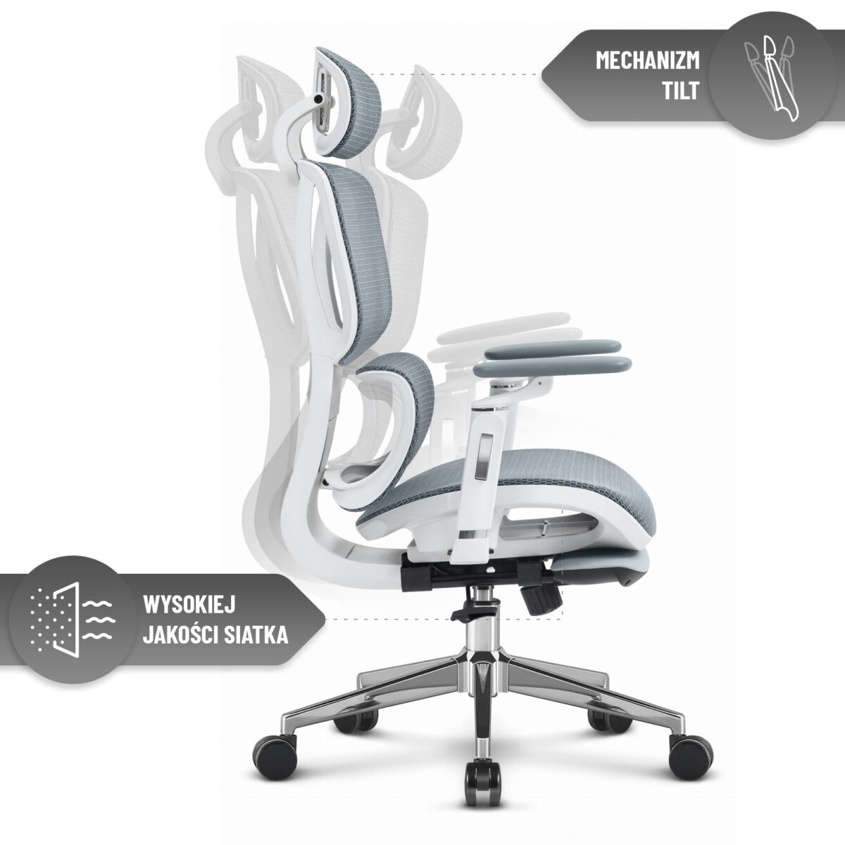 Офісне крісло Hell's Chair HC-1044 Grey White. MESH Premium - Зображення 7