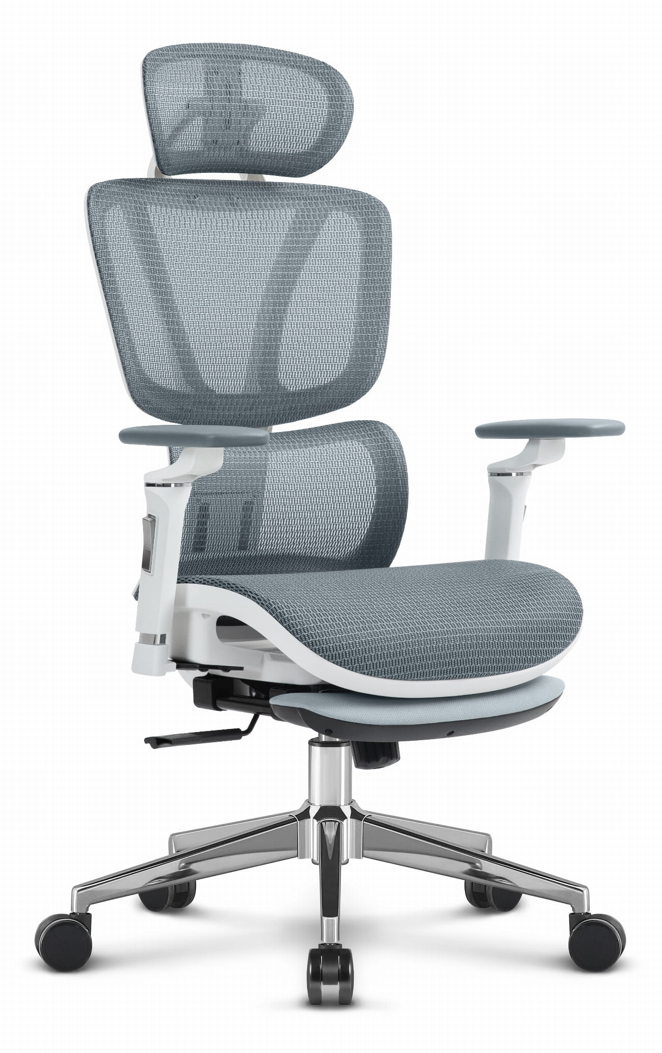 Fotel-biurowy-ergonomiczny-obrotowy-Hells-Chair-HC-1044-Szary-Bialy-Tkanina Офісне крісло Hell's Chair HC-1044 Grey White. MESH Premium - Зображення 1
