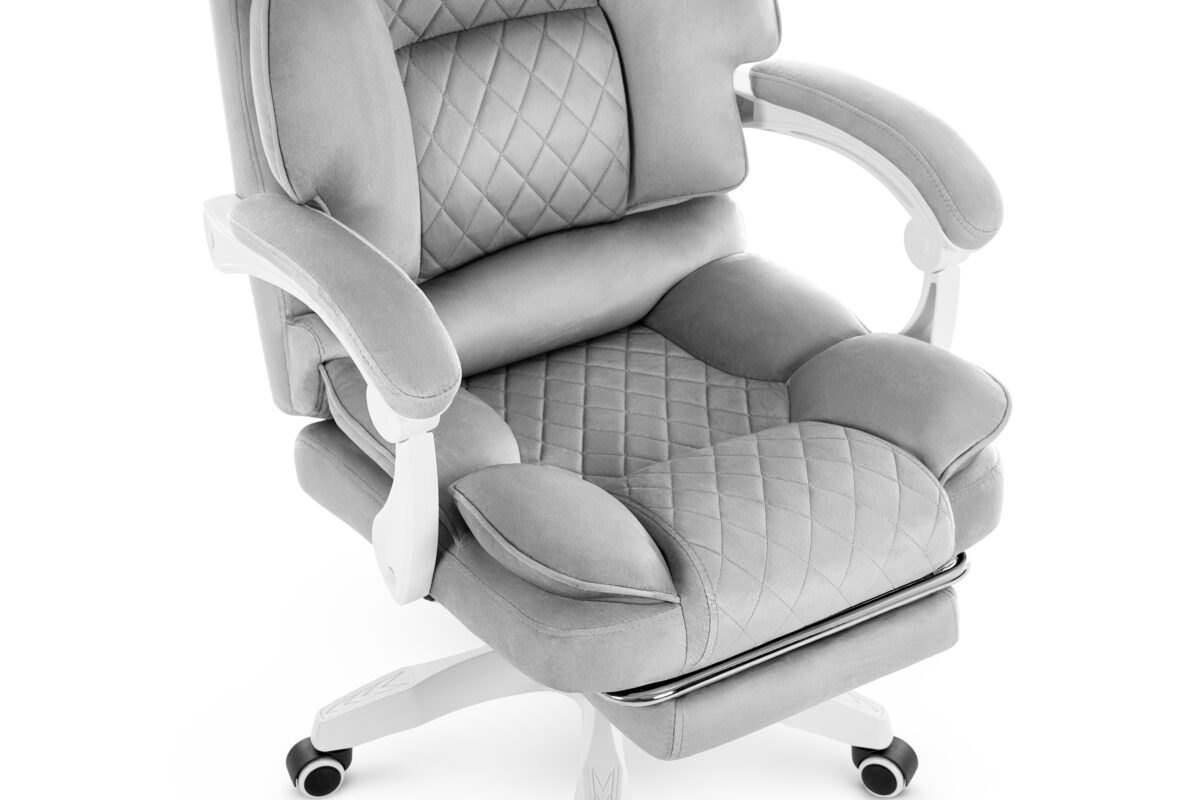 Офісне крісло Hell's Chair HC-1031 Grey White велюрове - Зображення 5
