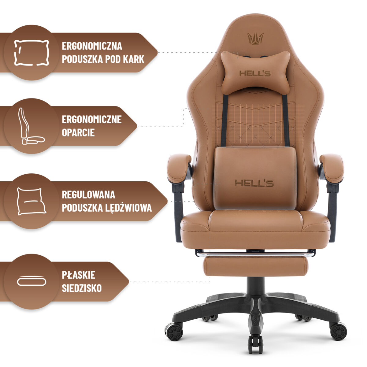 Геймерське крісло Hell's Chair HC-1015 Light Brown екошкіра - Зображення 7