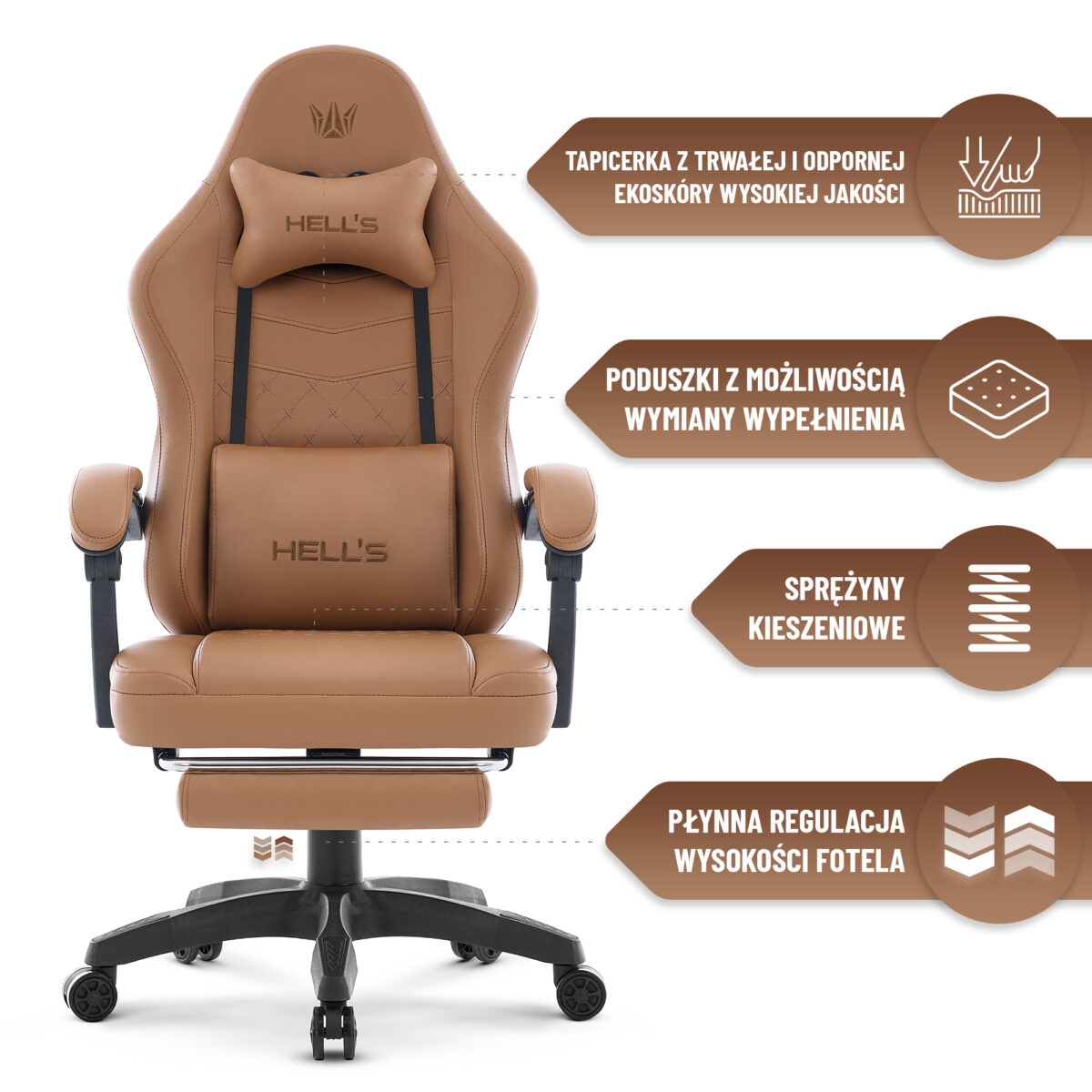 Геймерське крісло Hell's Chair HC-1015 Light Brown екошкіра - Зображення 8