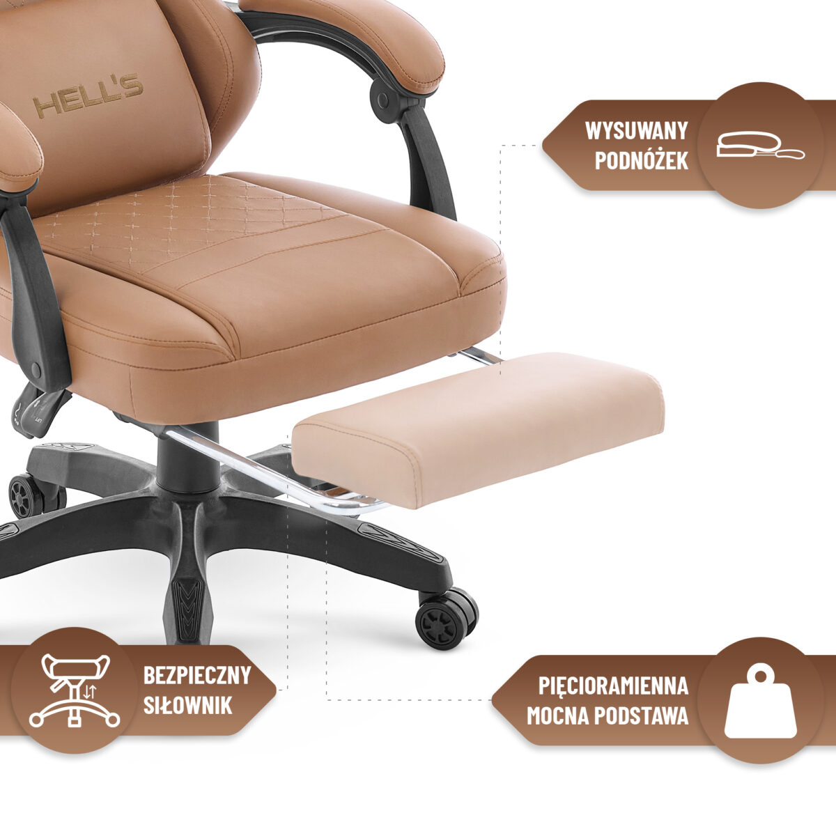 Геймерське крісло Hell's Chair HC-1015 Light Brown екошкіра - Зображення 10