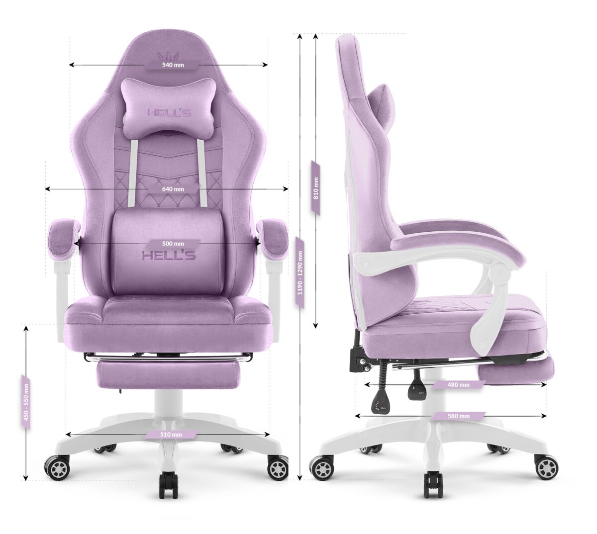 Геймерське крісло Hell's Chair HC-1015 Purple велюр - Зображення 10