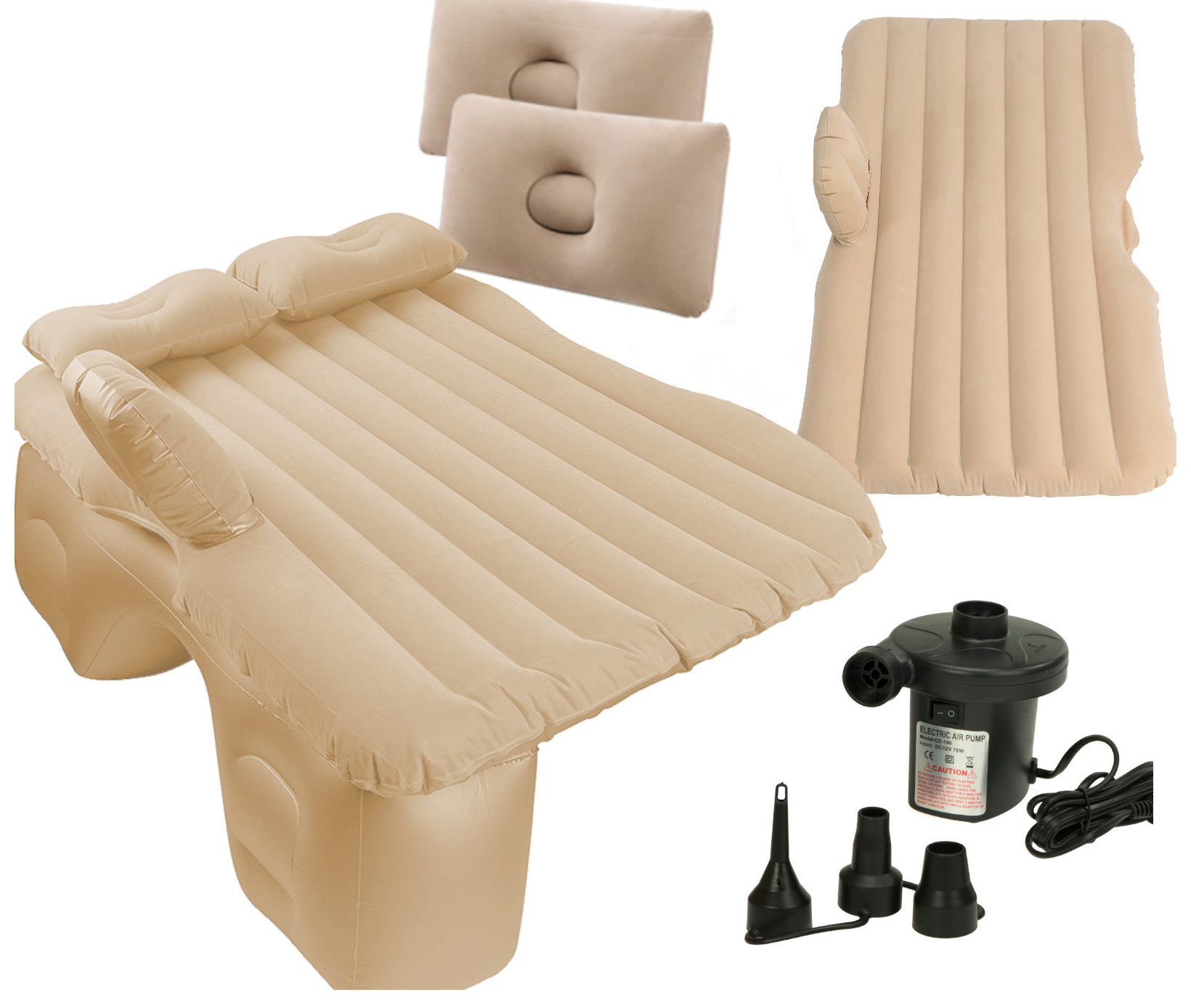 Inflatable-mattress-car-bed-130x80cm-beige-94002 Надувний матрац автомобільний з насосом KX7579_1 - Зображення 1