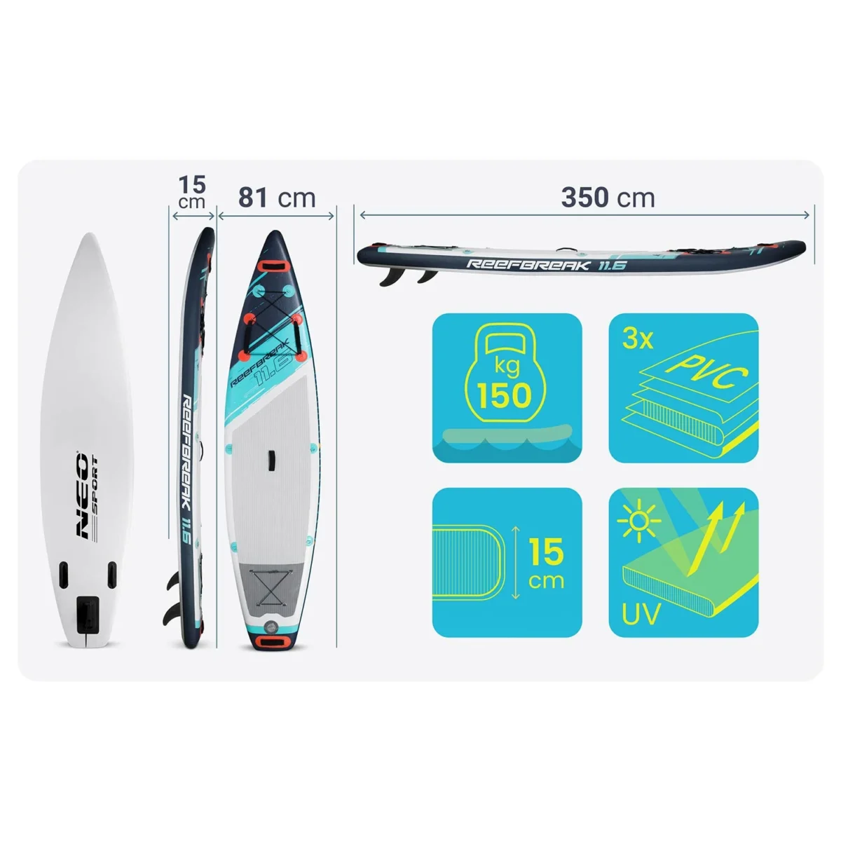 SUP-дошка Reefbreak 350×81×15 см Neo-Sport 170312 - Зображення 3