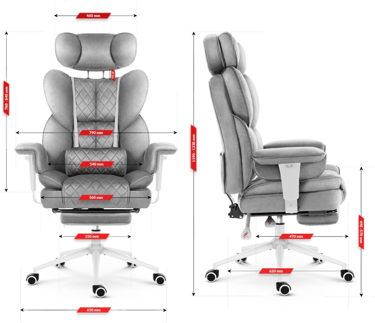 Офісне крісло Hell's Chair HC-1037 Grey White оксамит - Зображення 6