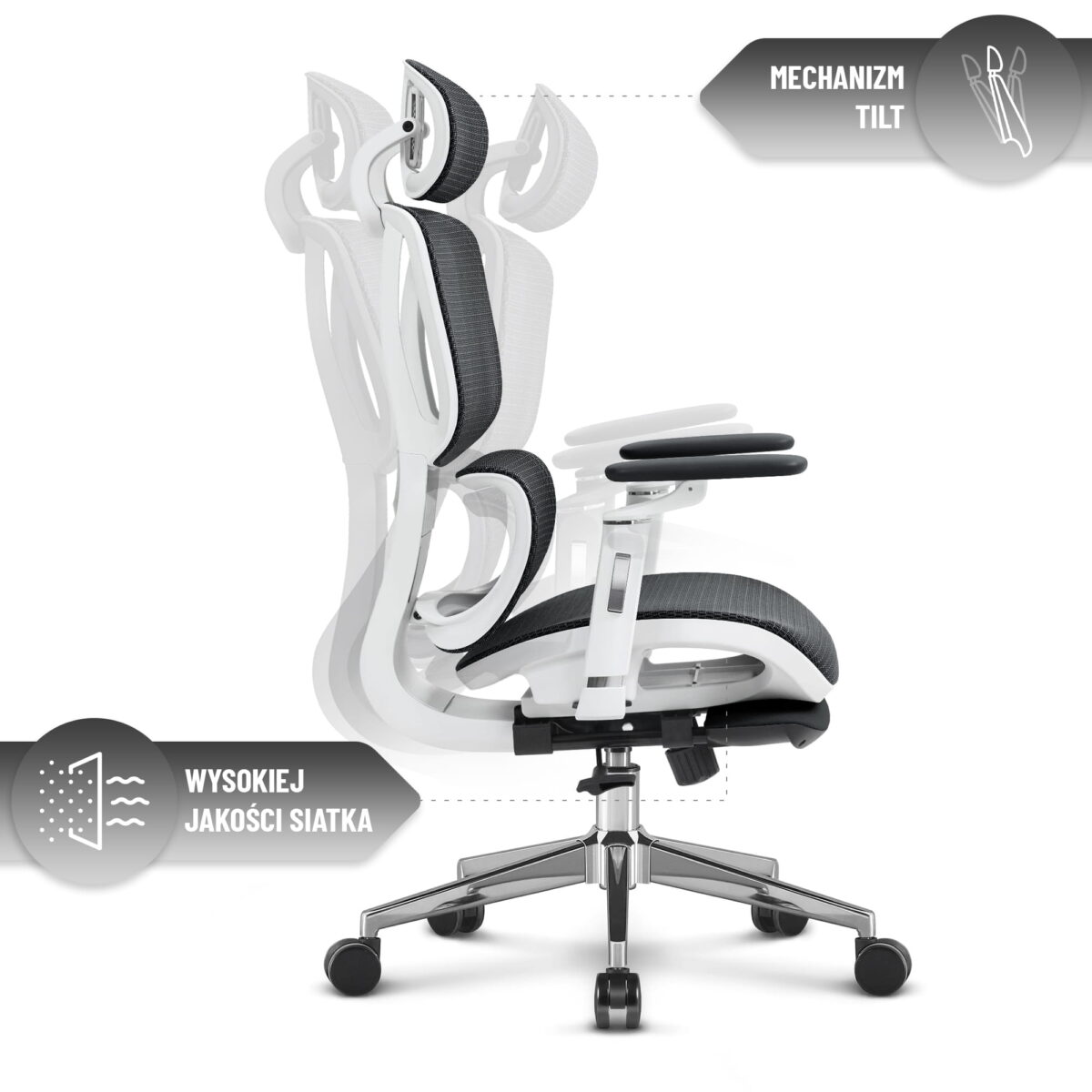 Ергономічне офісне крісло Hell's Chair HC-1044 Black White, сітка MESH Premium - Зображення 8