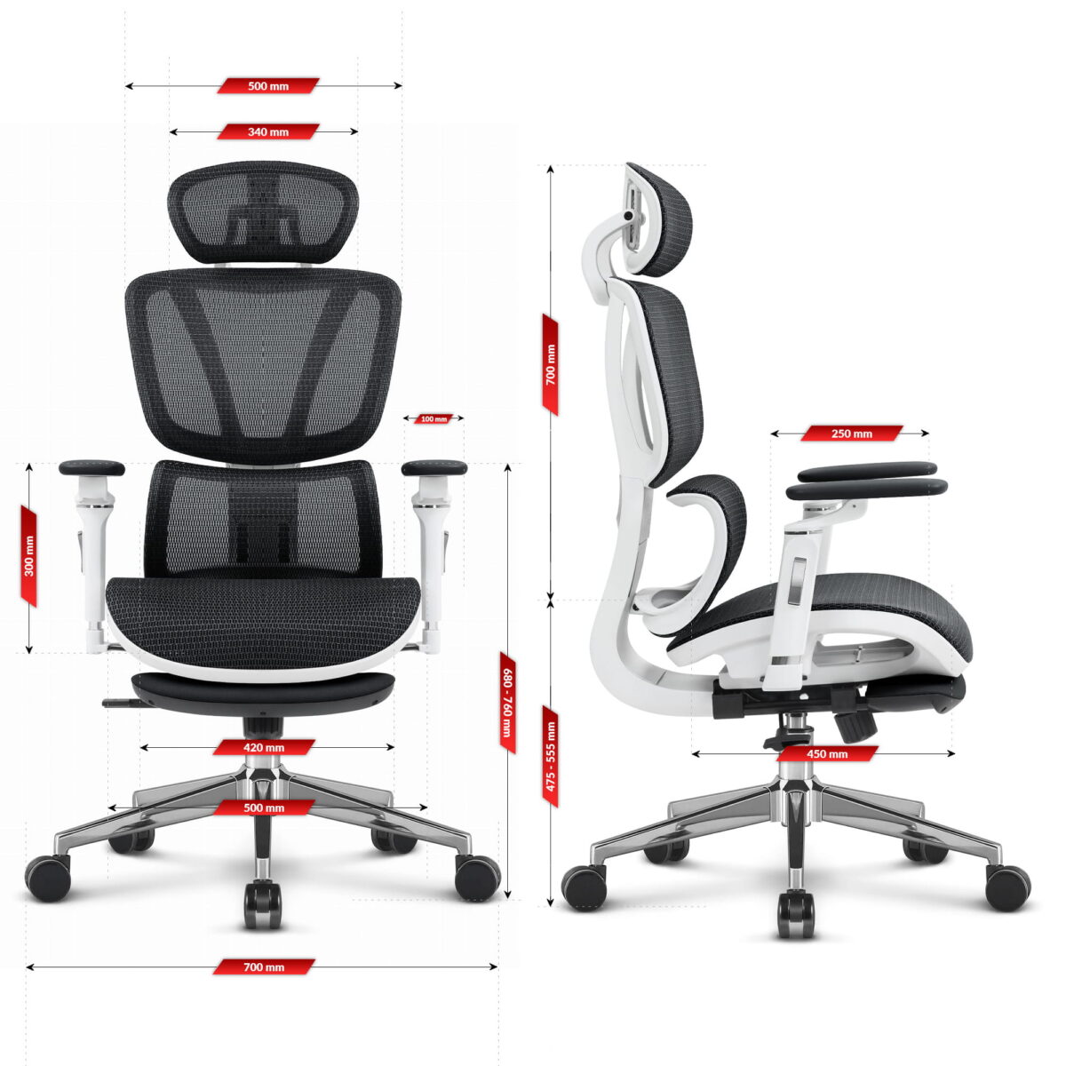 Ергономічне офісне крісло Hell's Chair HC-1044 Black White, сітка MESH Premium - Зображення 10