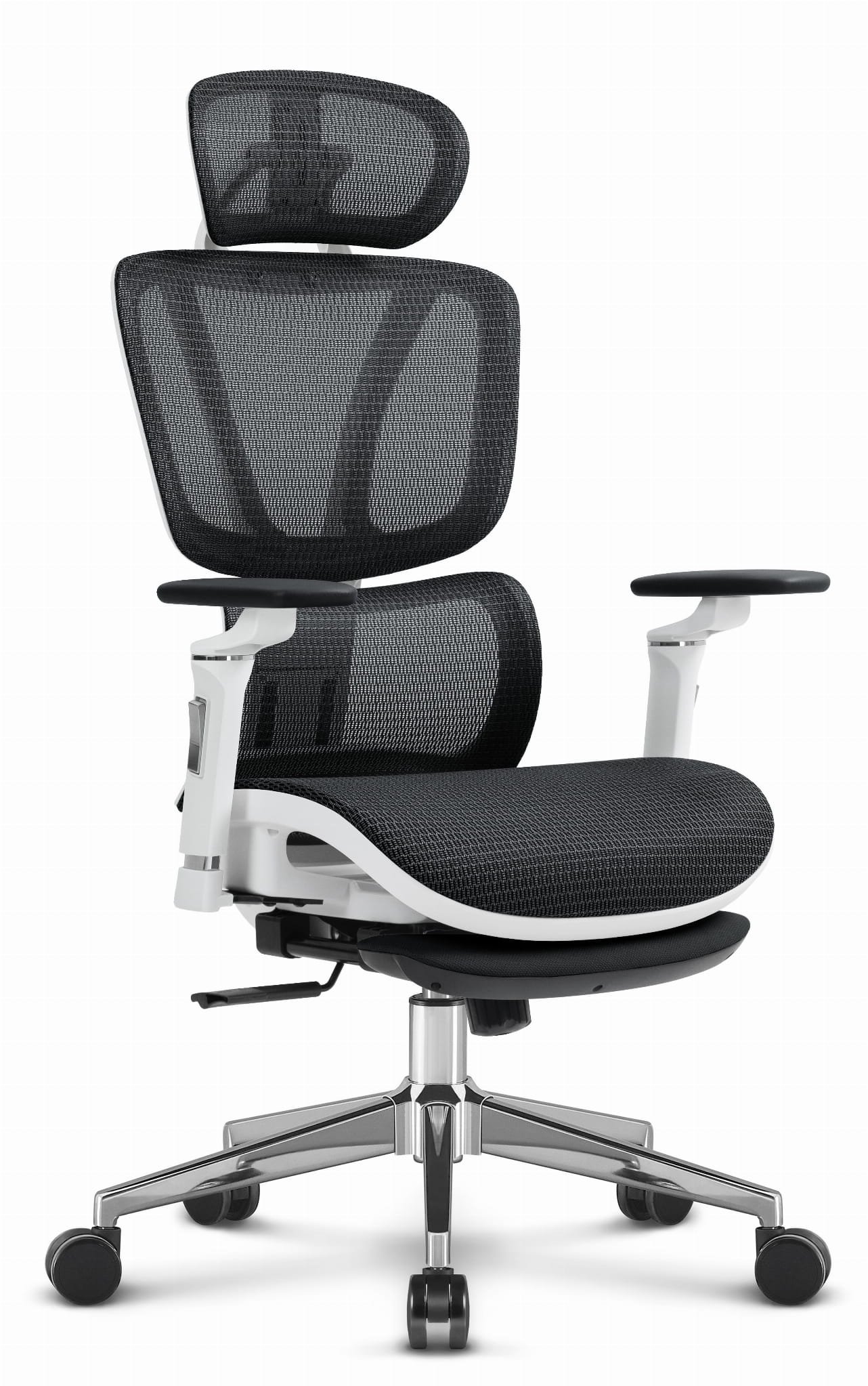 Fotel-biurowy-ergonomiczny-obrotowy-Hells-Chair-HC-1044-Czarny-Bialy-Tkanina Ергономічне офісне крісло Hell's Chair HC-1044 Black White, сітка MESH Premium - Зображення 1