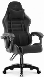 Ігрове крісло Hell's Chair HC-1003 2.0 Black, чорна тканина, екошкіра