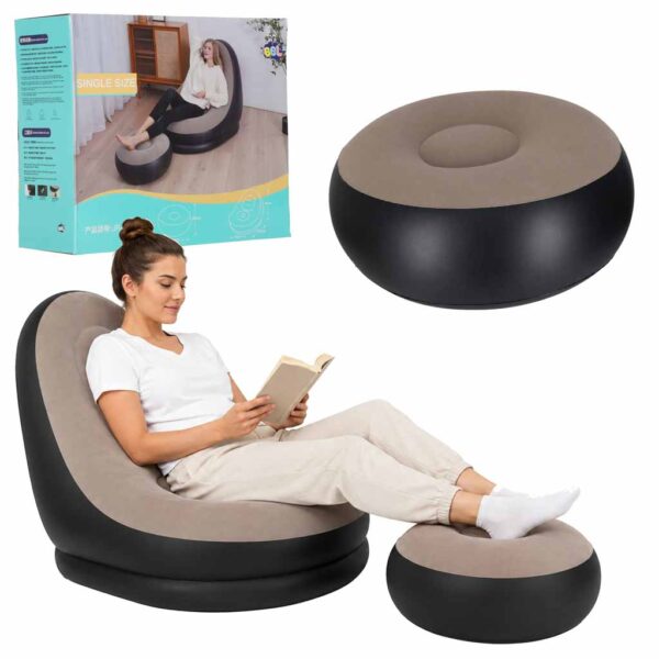 Надувне крісло IKONKA KX2695 з пуфом і насосом